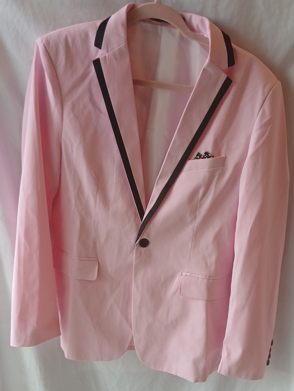 Women Pink Blazer with Black Trim - Classic Single-Button Jacket